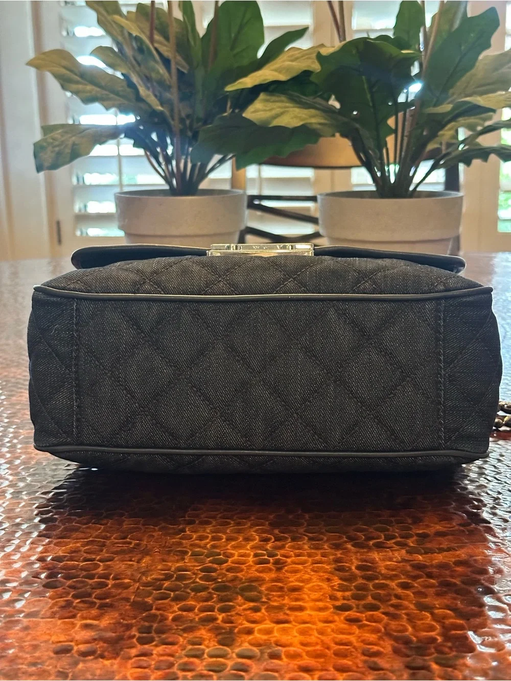 Michael Kors Sloan Large Quilted Denim Shoulder Bag with Silver Chain